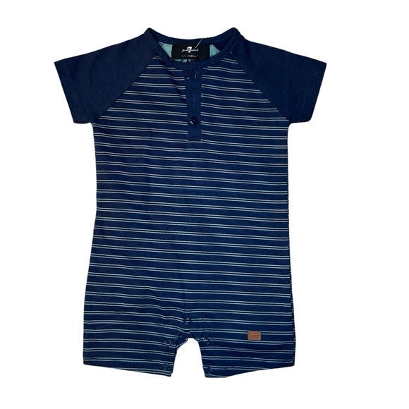 7 For All Mankind Navy & Light Blue Striped Baby Boy Romper 3-6 Months - Picture 1 of 5